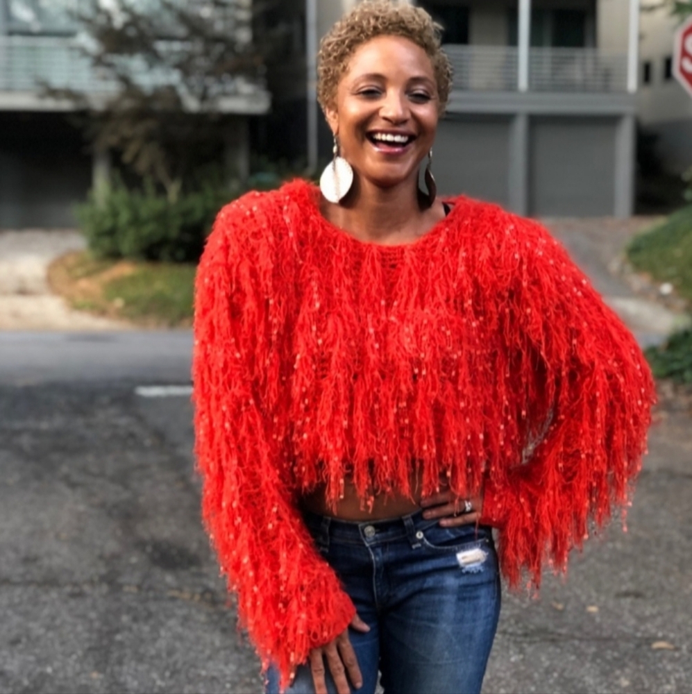 🌲Rehab Lab Shabby Chic Cropped Rustic Red Fringe Sweater🌲